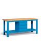 FBGM7B000 - STEEL típusú acél munkaasztal 30 mm-es Multiplex munkalappal 3 fiókkal - DIM. MM W=2000 D=750 H=880 - Szín: kék RAL5012